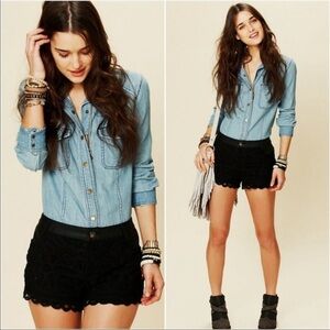 Free People Black Vegan Leather Battenburg Lace Shorts Size 6